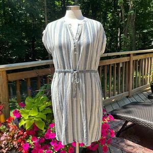 Linen Stripe Dress Swim Cover Up